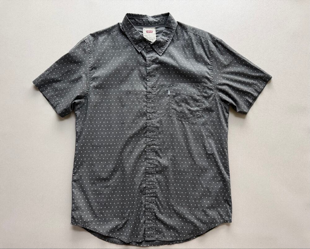 Levi's Men's Dark Gray Polka Dot Standar Fit Short Sleeve Button-Up Shirt Size L